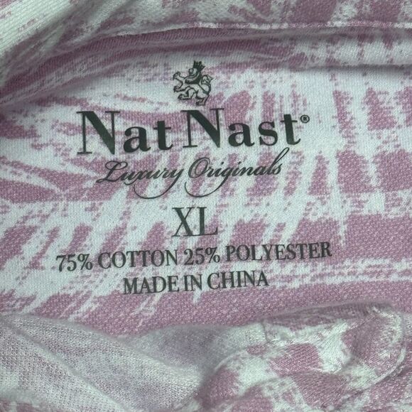 Nat Nast Polo Shirt Mens Extra Large Pink Tropical Palm Leaf Print Luxury Golf - Picture 4 of 8